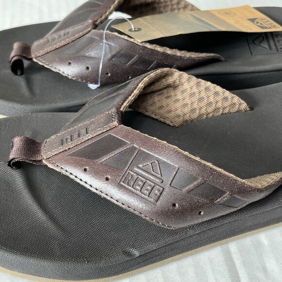 REEF Cushion Phantom LE Men\'s Flip Flop Leather Straps Soft Black/Brown Size 7 main image 5